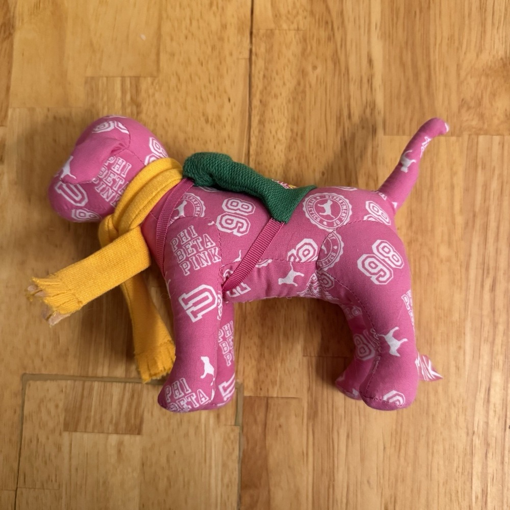 POP PINK Victoria Secret PINK Miniature Plush Dog Yellow Scarf Green Sweater